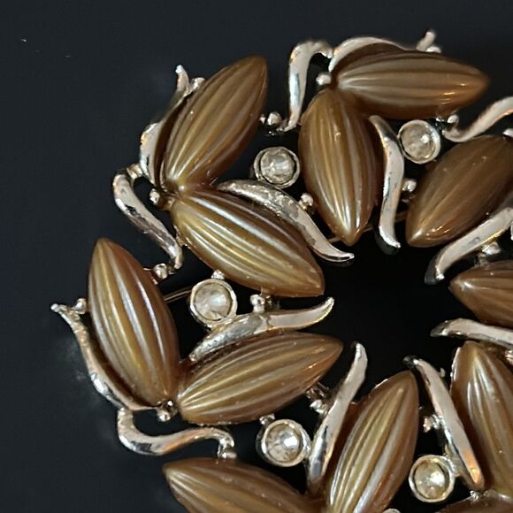 VTG Kramer Brown Almond Rhinestone Round Brooch Pin - Picture 5 of 6